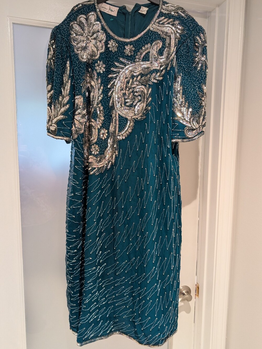 Vintage Laurence Kazar New York Teal Beaded Dress
